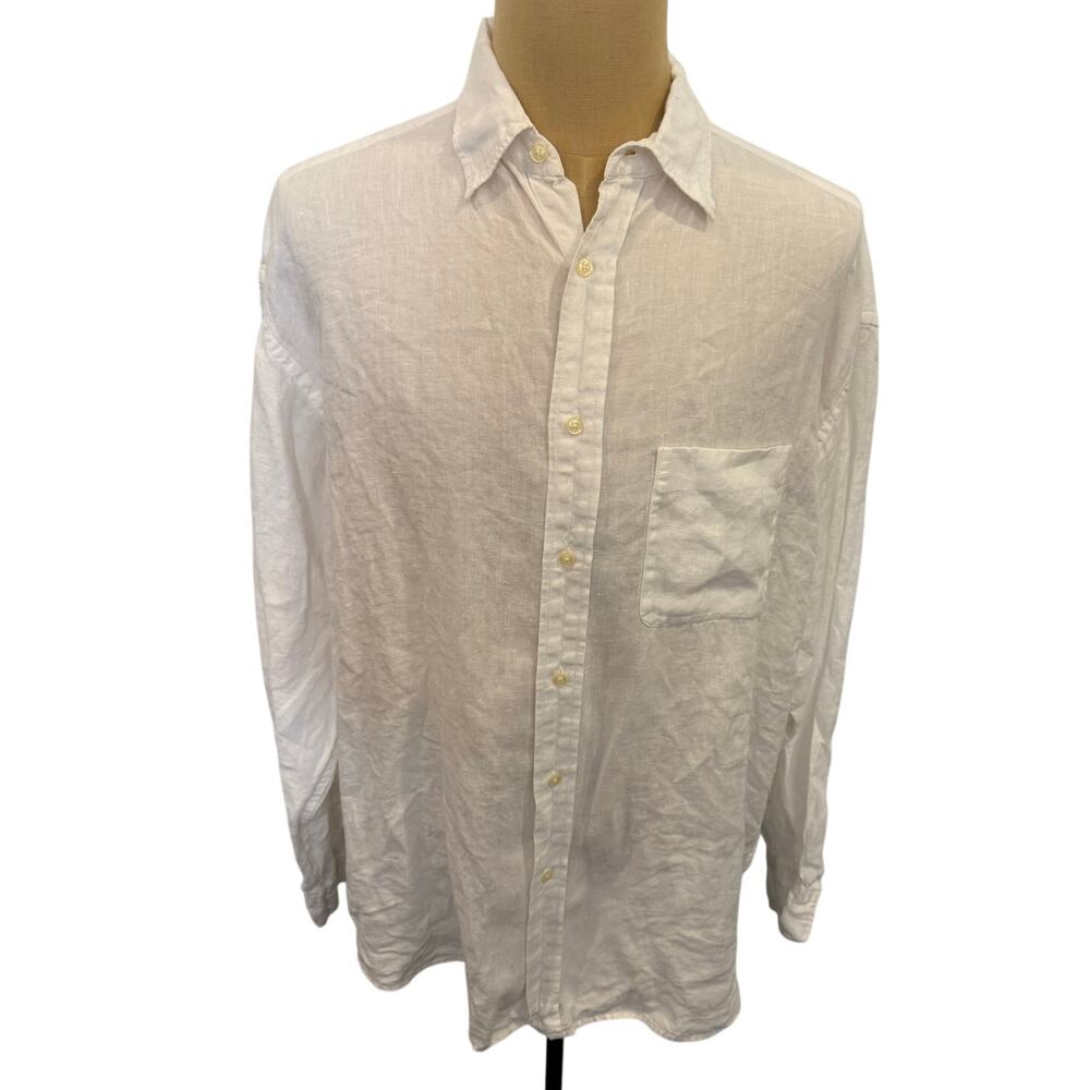 BANANA REPUBLIC White Irish Linen Buton Down Casual Shirt Top Men XL